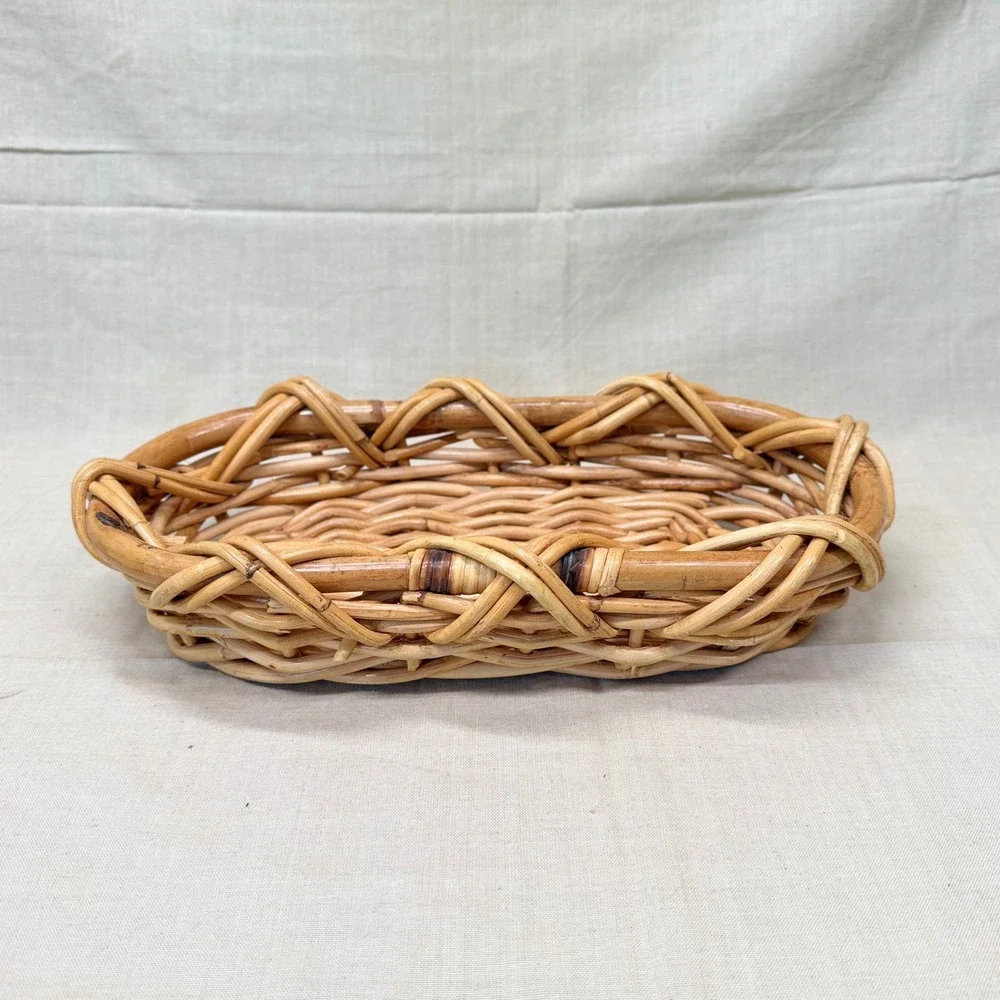 Vintage Natural Woven Rattan Wicker Oval Bread Fruit Basket Tray Co Decorn